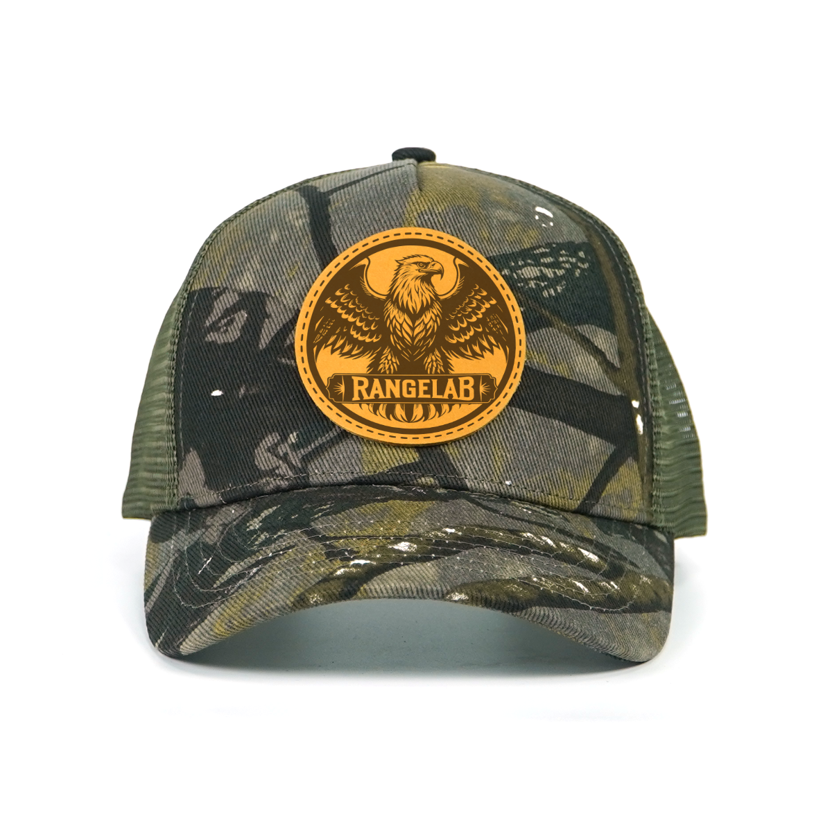 RANGELAB Camo Outdoor Hat - Wildlife Leather Patches Adjustable Snapback for Hiking & Tailgating