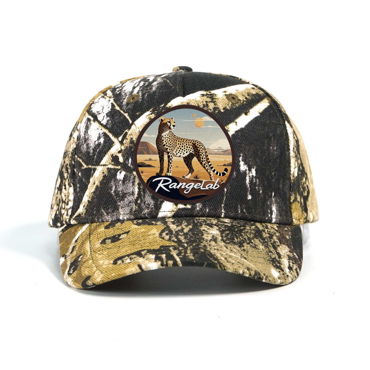 RANGELAB Camo Outdoor Adventure Hat – Adjustable Snapback Hunting Cap with Animal Leather Patch (Deer / Cheetah / Eagle)