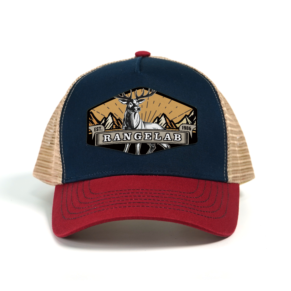 RANGELAB Outdoor Trucker Hat – Adventure Lion, Eagle & Elk Leather Patch | Classic Retro Mesh Cap for Hiking, Camping & Everyday Style