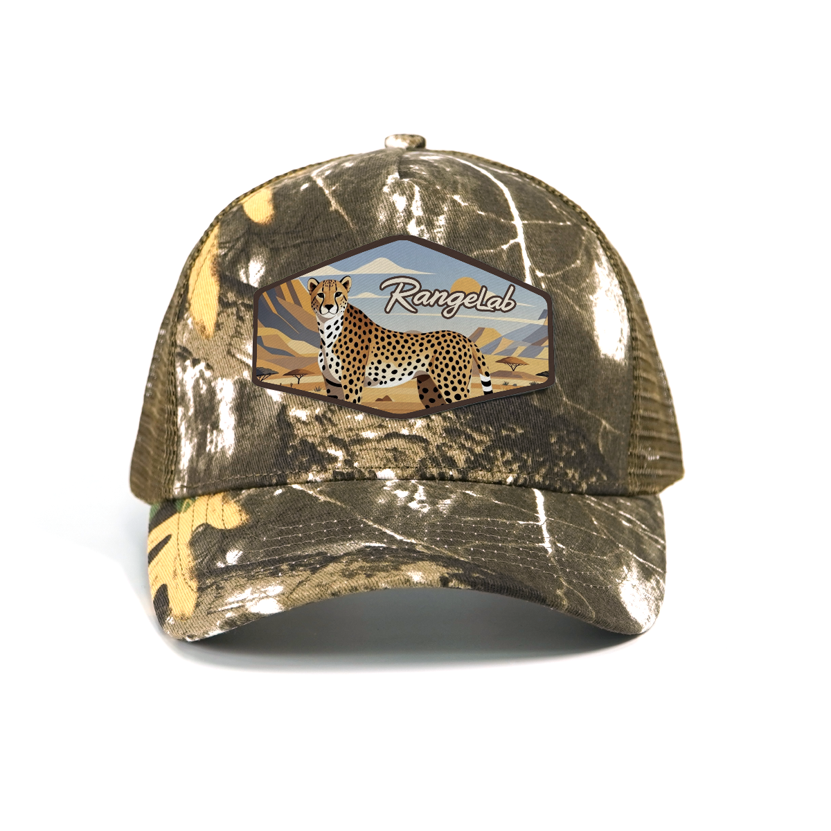 RANGELAB Camo Trucker Hat for Men & Women – Outdoor Mesh Snapback Cap with Eagle, Cheetah & Deer Patches – Adjustable Hunting & Hiking Hat