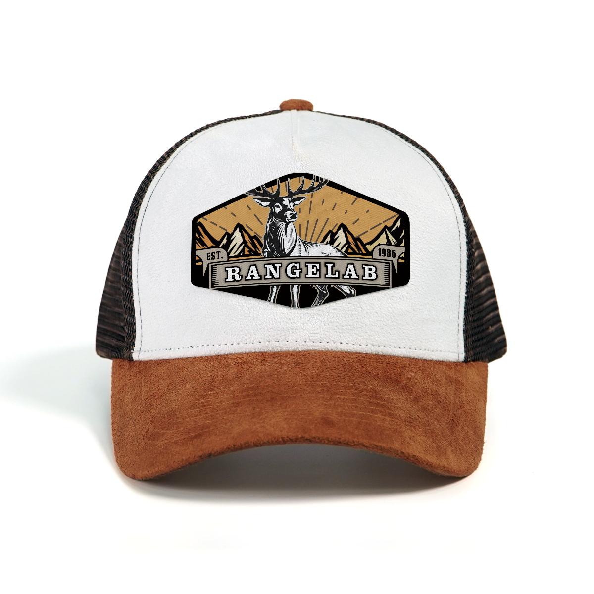 RANGELAB Trucker Hat – Vintage Leather Patch Mesh Cap for Men & Women | Outdoor Adventure Cheetah & Elk Designs | Adjustable Snapback Hiking Hat