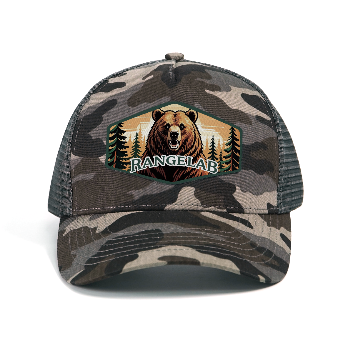 RANGELAB Camo Trucker Hat for Men & Women – Outdoor Mesh Snapback Cap with Eagle, Bear or Tiger Patch – Adjustable Fit, Breathable Camouflage Hat for Hiking, Camping & Everyday Wear