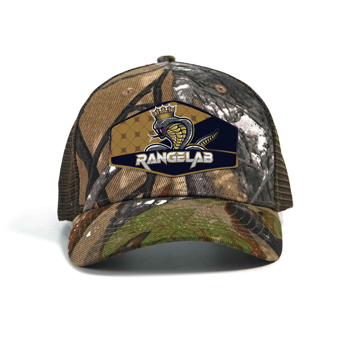 RANGELAB Camo Trucker Hat – Outdoor Mesh Snapback Cap for Men & Women | Adjustable Hunting Hat with Embroidered Leather Patch