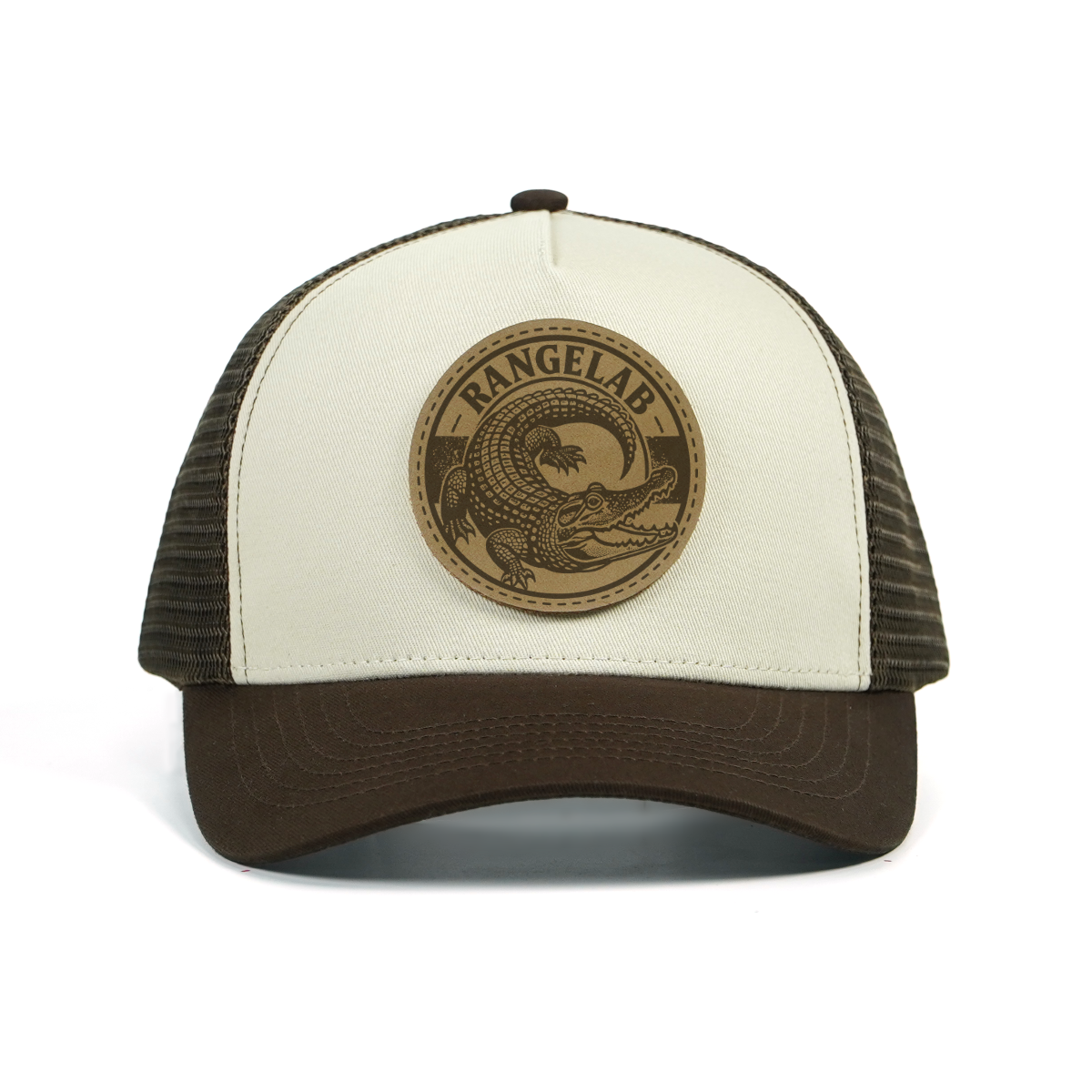 Rangelab Trucker Hat – Vintage Leather Patch Mesh Cap (Octopus / Buffalo / Whale / Alligator / Gorilla Designs)