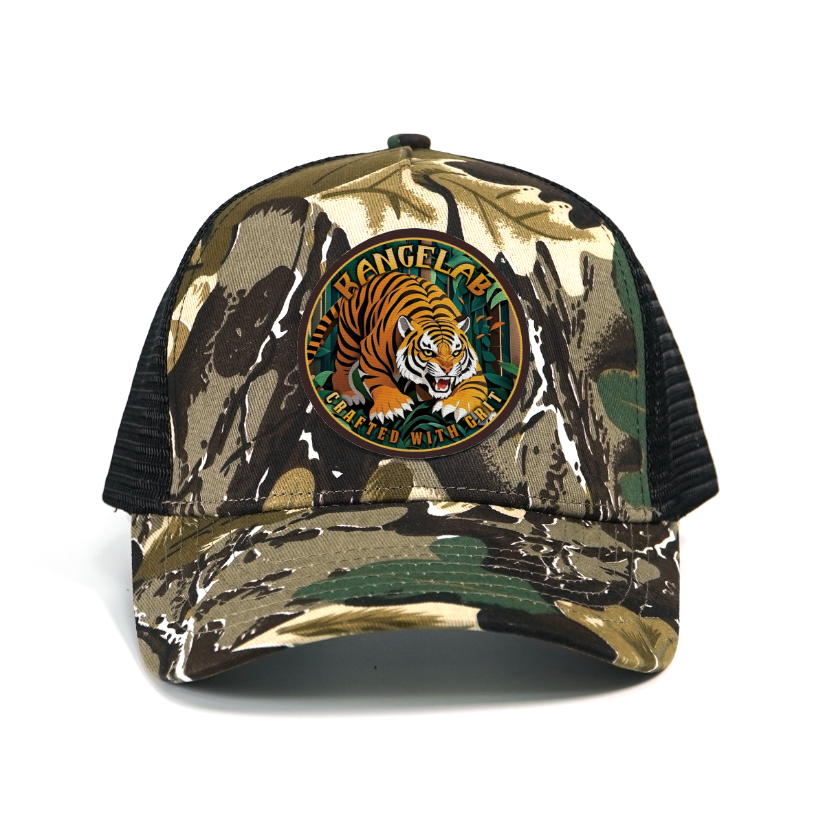 RANGELAB Camo Trucker Hat for Men & Women – Adjustable Mesh Snapback Cap with Lion, Tiger, or Bear Patch – Outdoor Adventure Hunting & Hiking Baseball Hat
