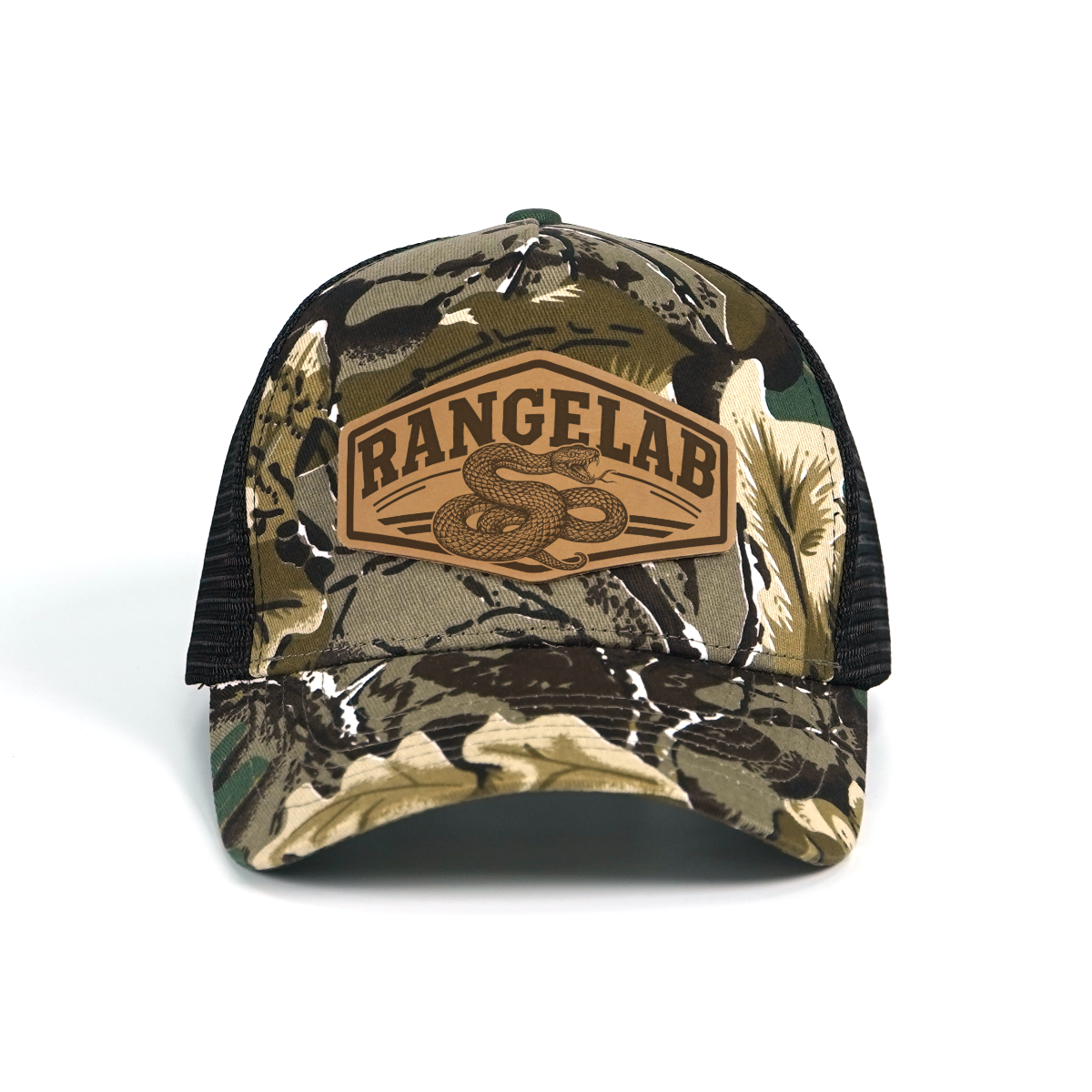 RANGELAB Camo Trucker Hat - Leather Wildlife Patch, Adjustable Mesh Back for Outdoor, Work & Daily Wear