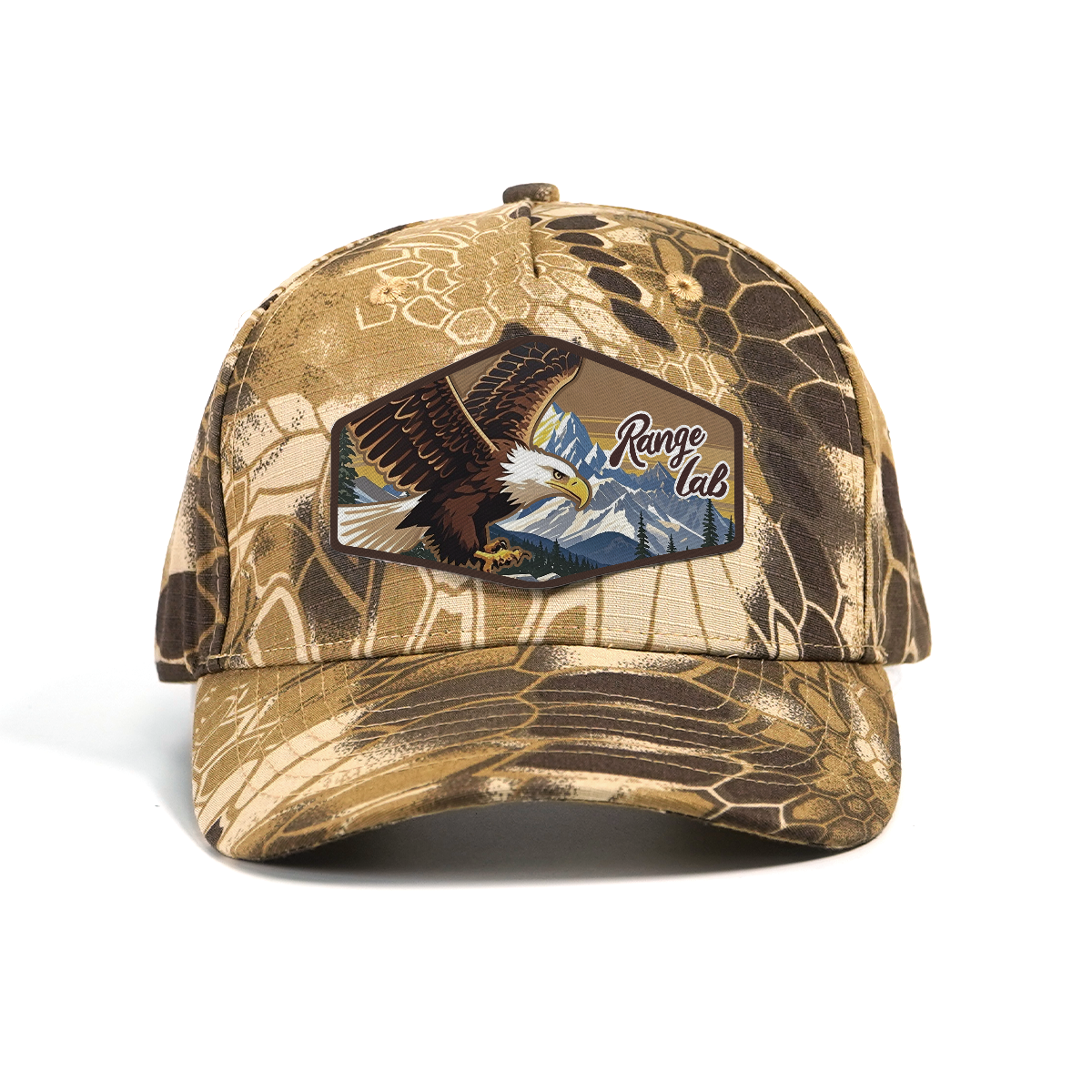 RANGELAB Unisex Camo Snapback Hat – Outdoor Hiking & Streetwear Cap with Animal Leather Patch (Eagle / Cheetah)