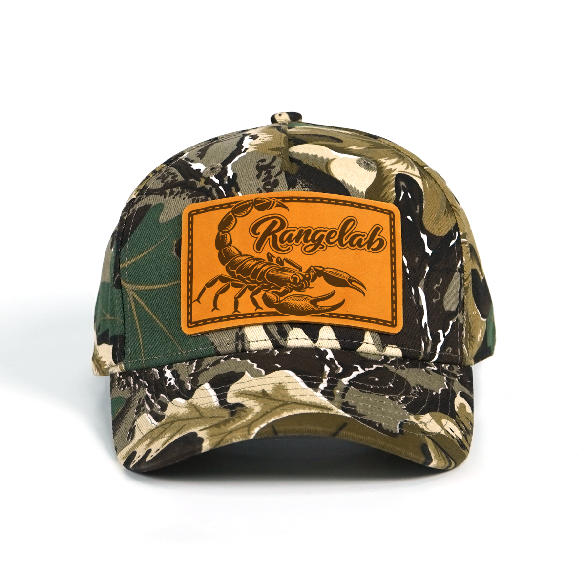 Rangelab Camo Snapback Hat - Genuine Leather Animal Patch (Bear/Croc/Tiger/Eagle/Scorpion) | Adjustable Outdoor Streetwear Cap, 22.5"-25" Fit