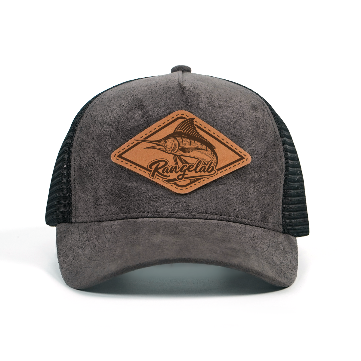 Rangelab Faux Suede Trucker Hat – Breathable Mesh Back, Leather Patch, Adjustable Snapback