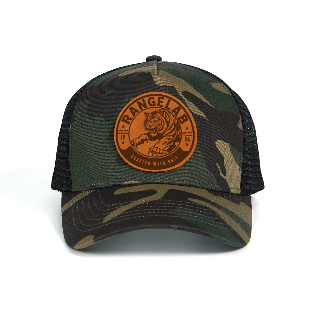 RANGELAB Camo Trucker Hat – Real Leather Patch with Breathable Mesh Back