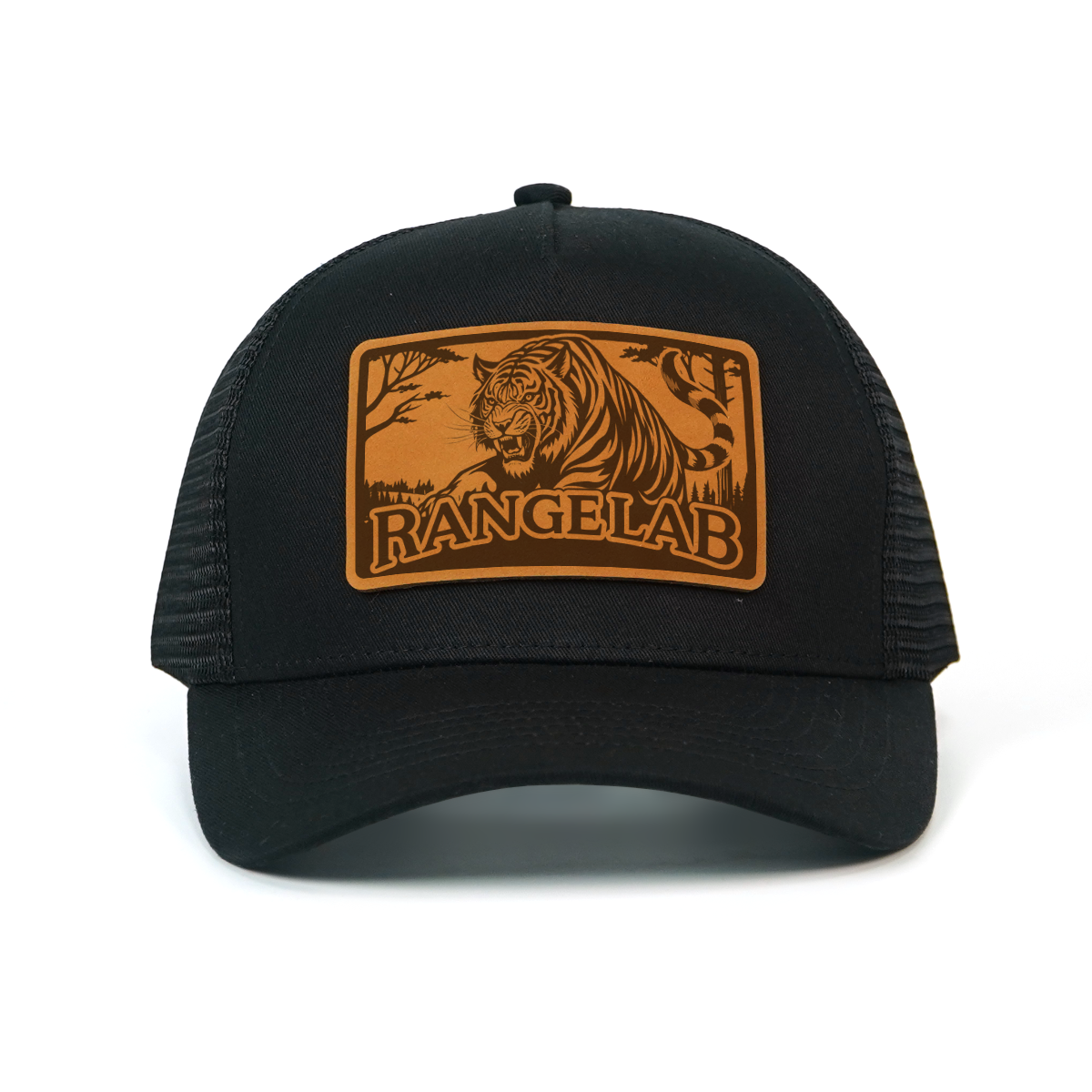 RANGELAB Leather Patch Trucker Hat – Bold Animal Series (Tiger, Octopus, Shark, Gorilla)