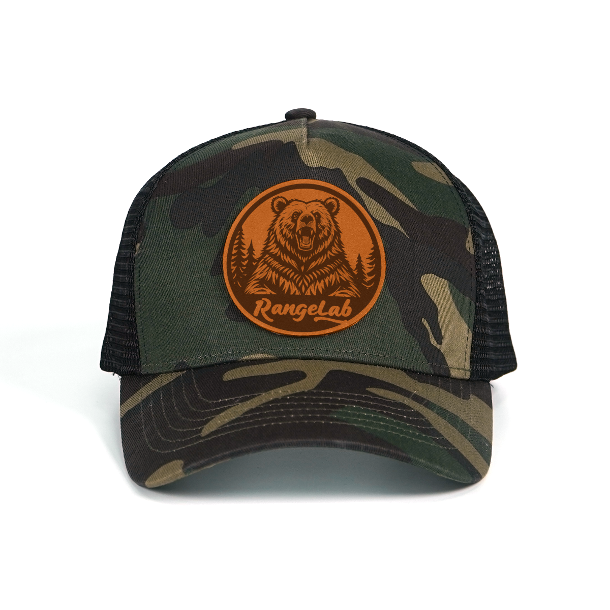 RANGELAB Camo Trucker Hat – Real Leather Patch with Breathable Mesh Back