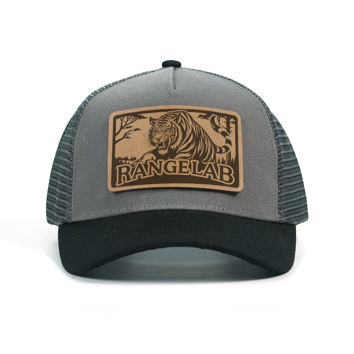 RANGELAB Premium Leather Patch Trucker Hat – Animal Series (Tiger, Gorilla, Eagle, Crocodile, Marlin)