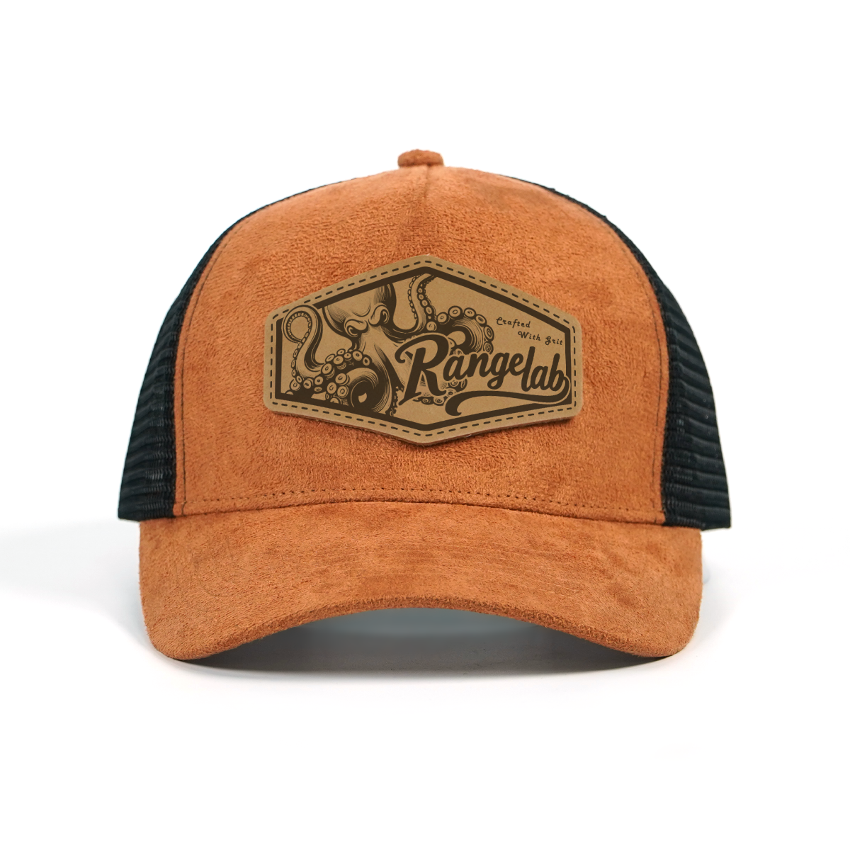 RANGELAB Suede Mesh Trucker Hat – Adjustable Leather Patch Cap for Men & Women | Breathable Outdoor Snapback Baseball Hat