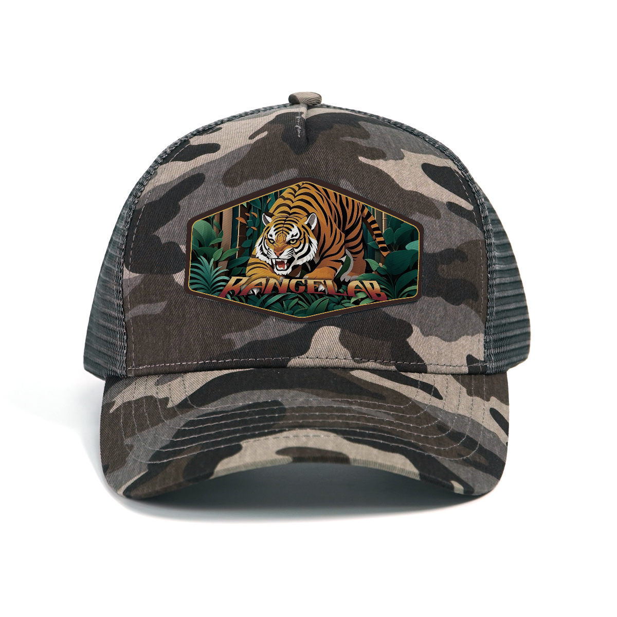 RANGELAB Camo Trucker Hat for Men & Women – Outdoor Mesh Snapback Cap with Eagle, Bear or Tiger Patch – Adjustable Fit, Breathable Camouflage Hat for Hiking, Camping & Everyday Wear