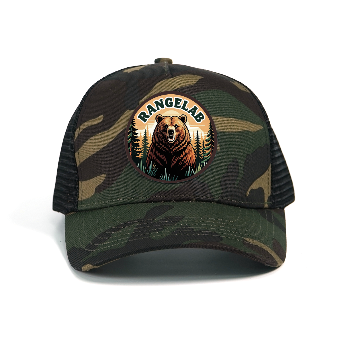 RANGELAB Camo Trucker Hat for Men & Women – Adjustable Mesh Snapback Cap with Leather Patch | Eagle, Tiger & Bear Outdoor Adventure Hats | Breathable Camo Baseball Cap