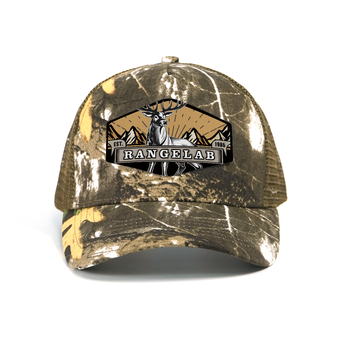 RANGELAB Camo Trucker Hat for Men & Women – Outdoor Mesh Snapback Cap with Eagle, Cheetah & Deer Patches – Adjustable Hunting & Hiking Hat