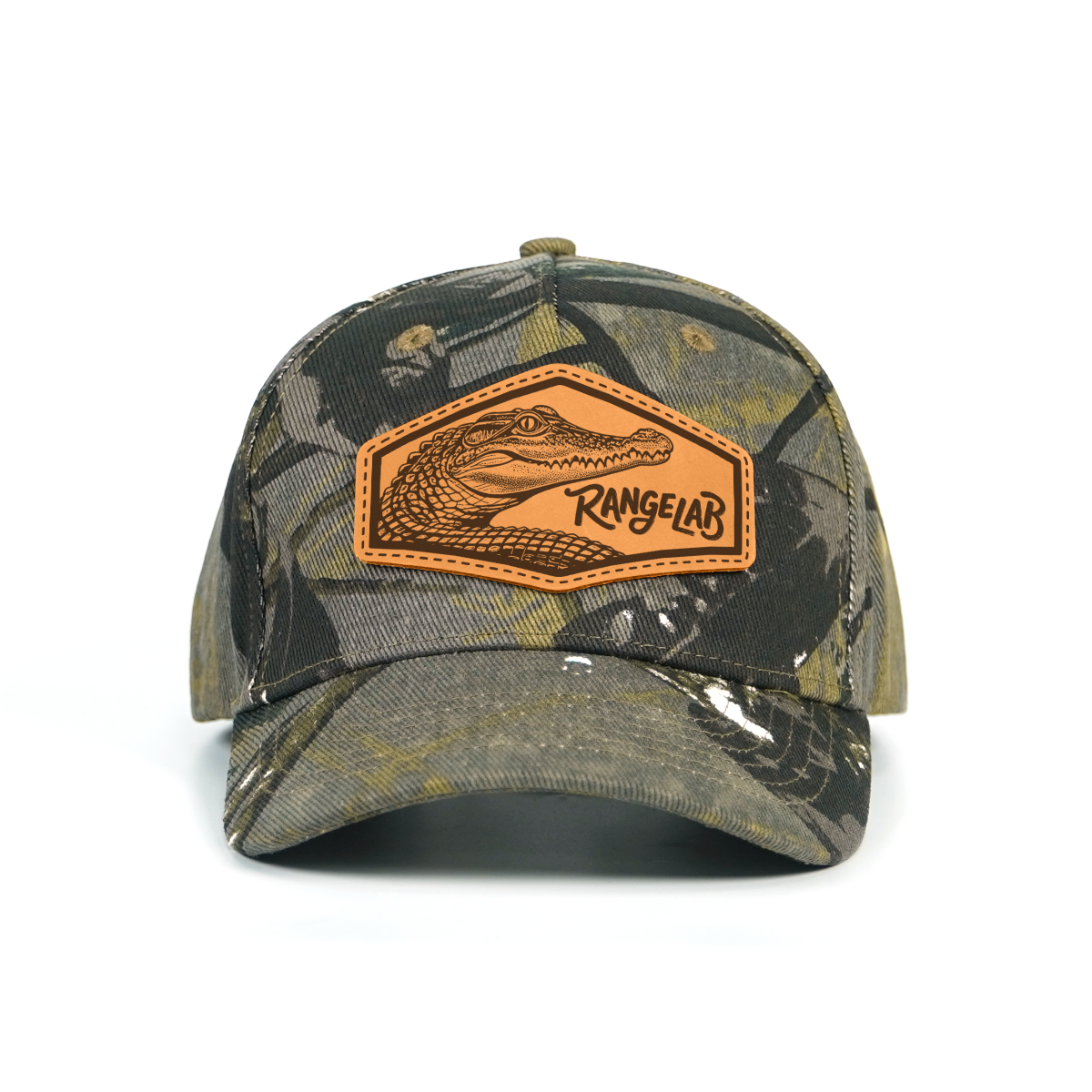 RANGELAB Camo Snapback Cap - Leather Animal Patch | Adjustable Outdoor Hat