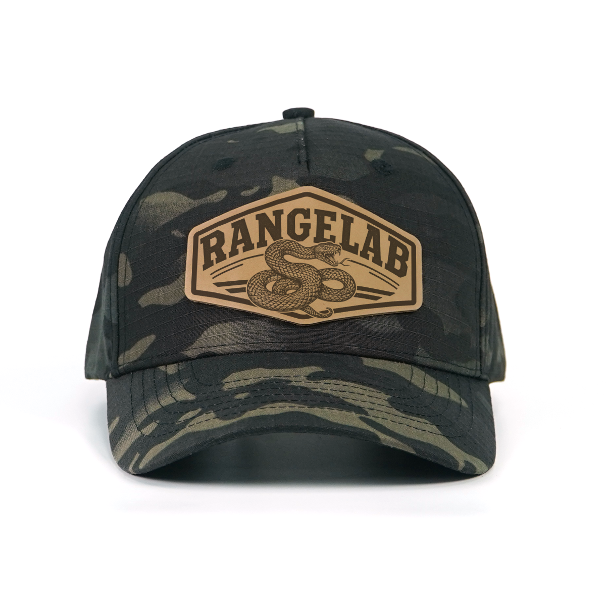 RANGELAB Tactical Camo Snapback Cap - Adjustable Fit with Leather Wildlife Patch