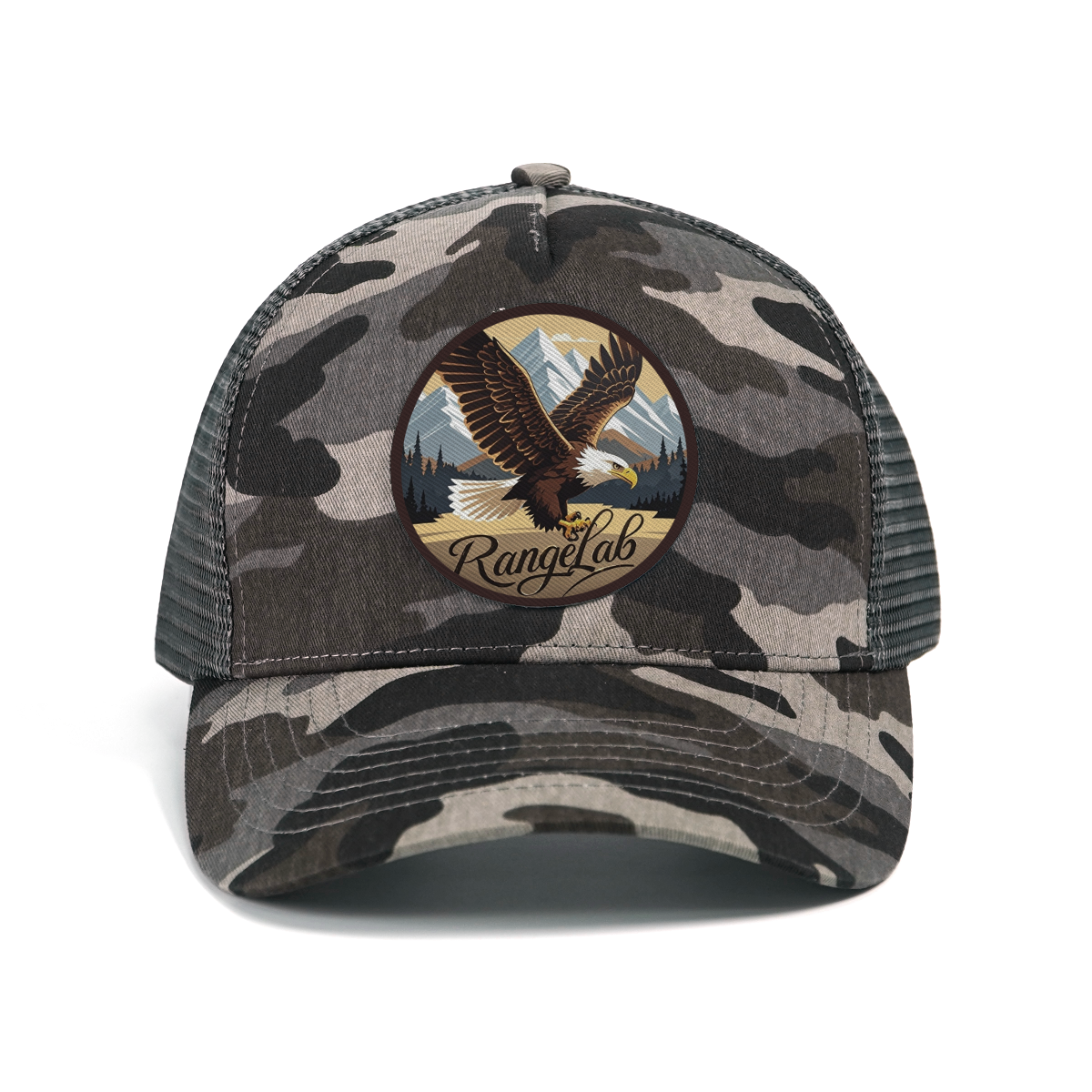 RANGELAB Camo Trucker Hat for Men & Women – Outdoor Mesh Snapback Cap with Eagle, Bear or Tiger Patch – Adjustable Fit, Breathable Camouflage Hat for Hiking, Camping & Everyday Wear