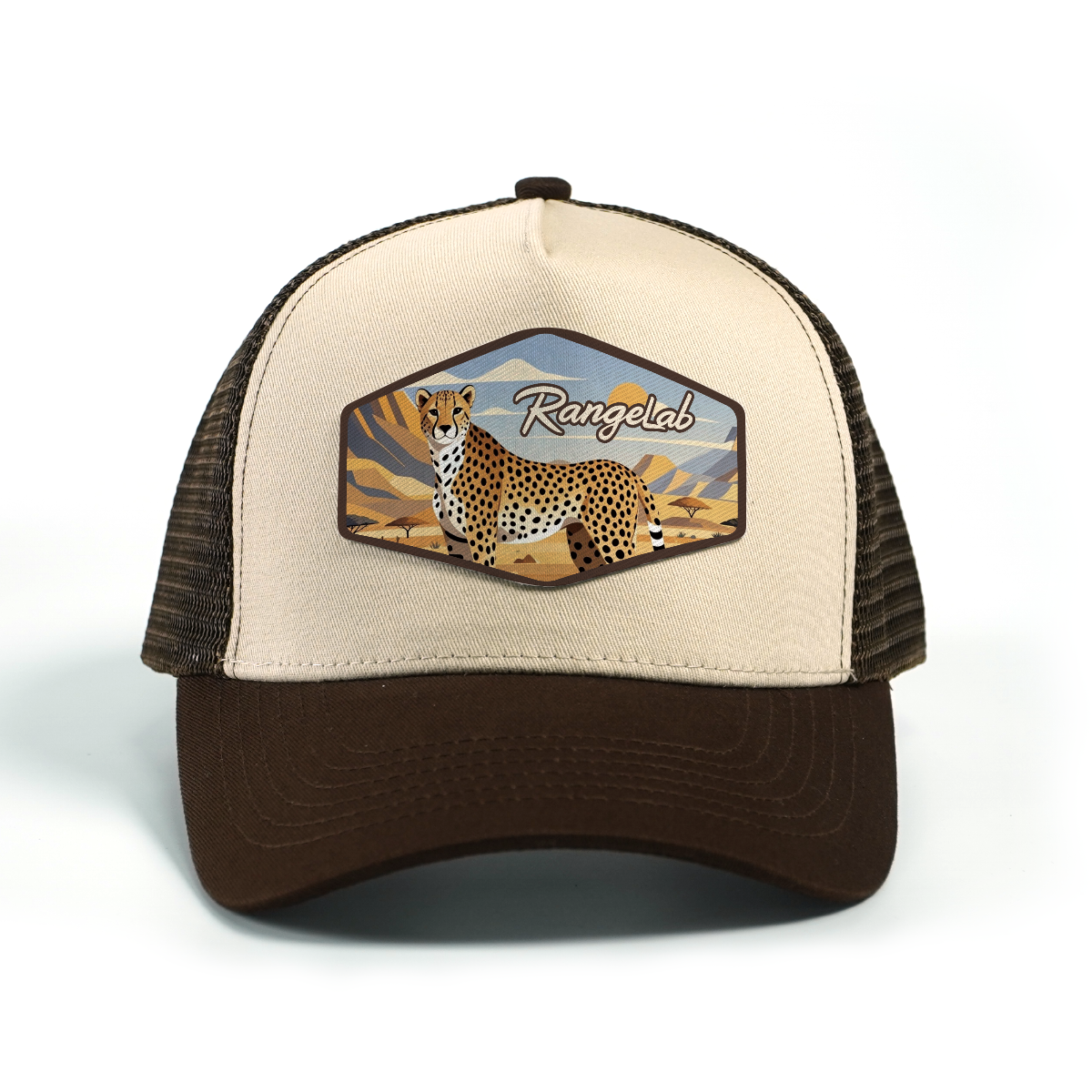 RANGELAB Adventure Trucker Hat – Mountain-Inspired Mesh Cap with Durable Leather Patch, Adjustable Fit (Eagle / Cheetah Designs)