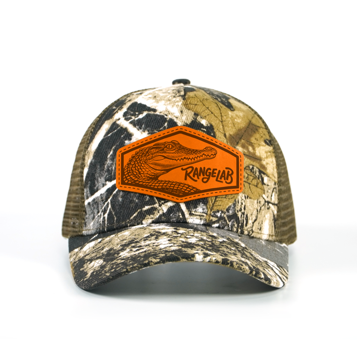 Rangelab Camo Trucker Hat - Adjustable Snapback with Leather Wildlife Patch | Outdoor Hunting Hiking