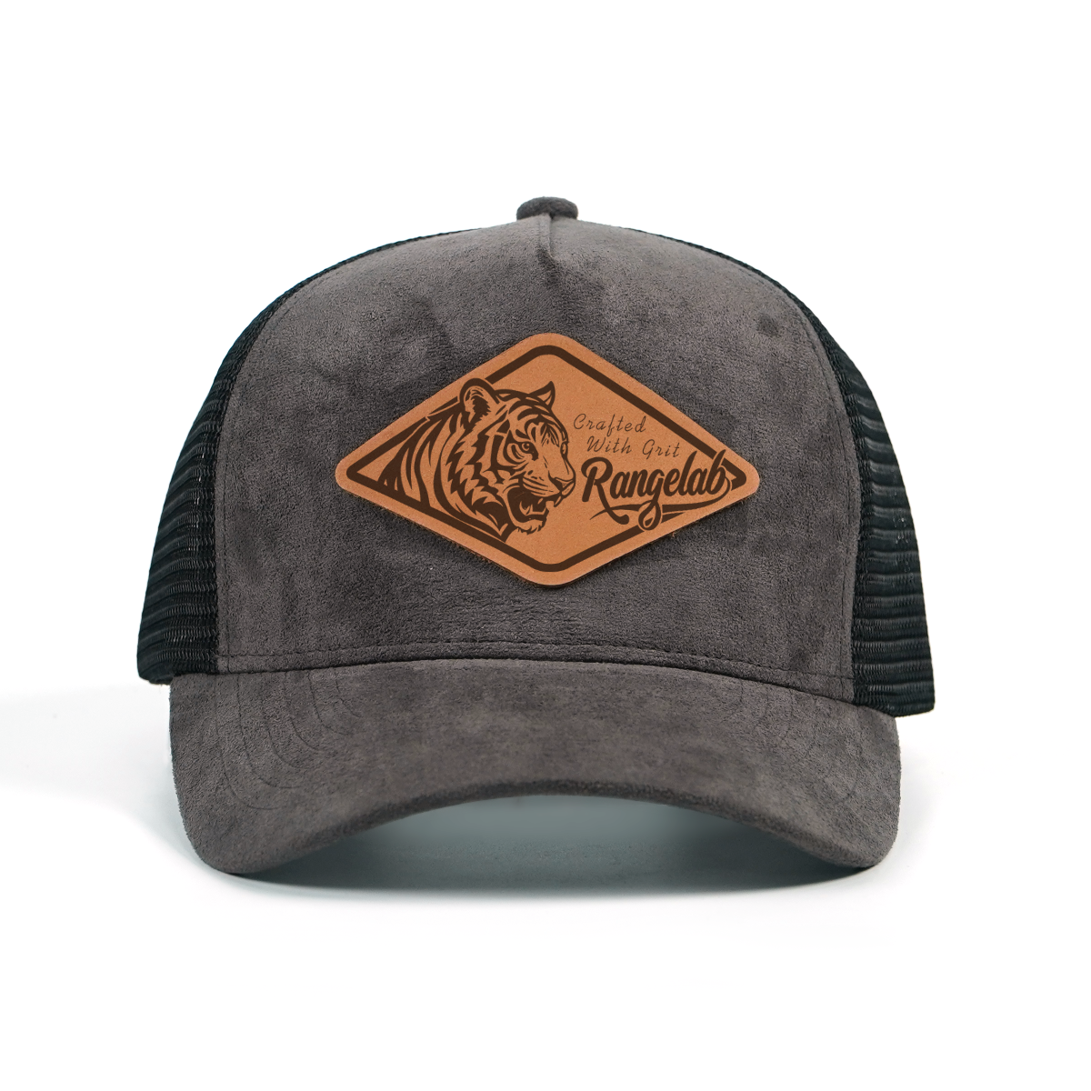 Rangelab Faux Suede Trucker Hat – Breathable Mesh Back, Leather Patch, Adjustable Snapback