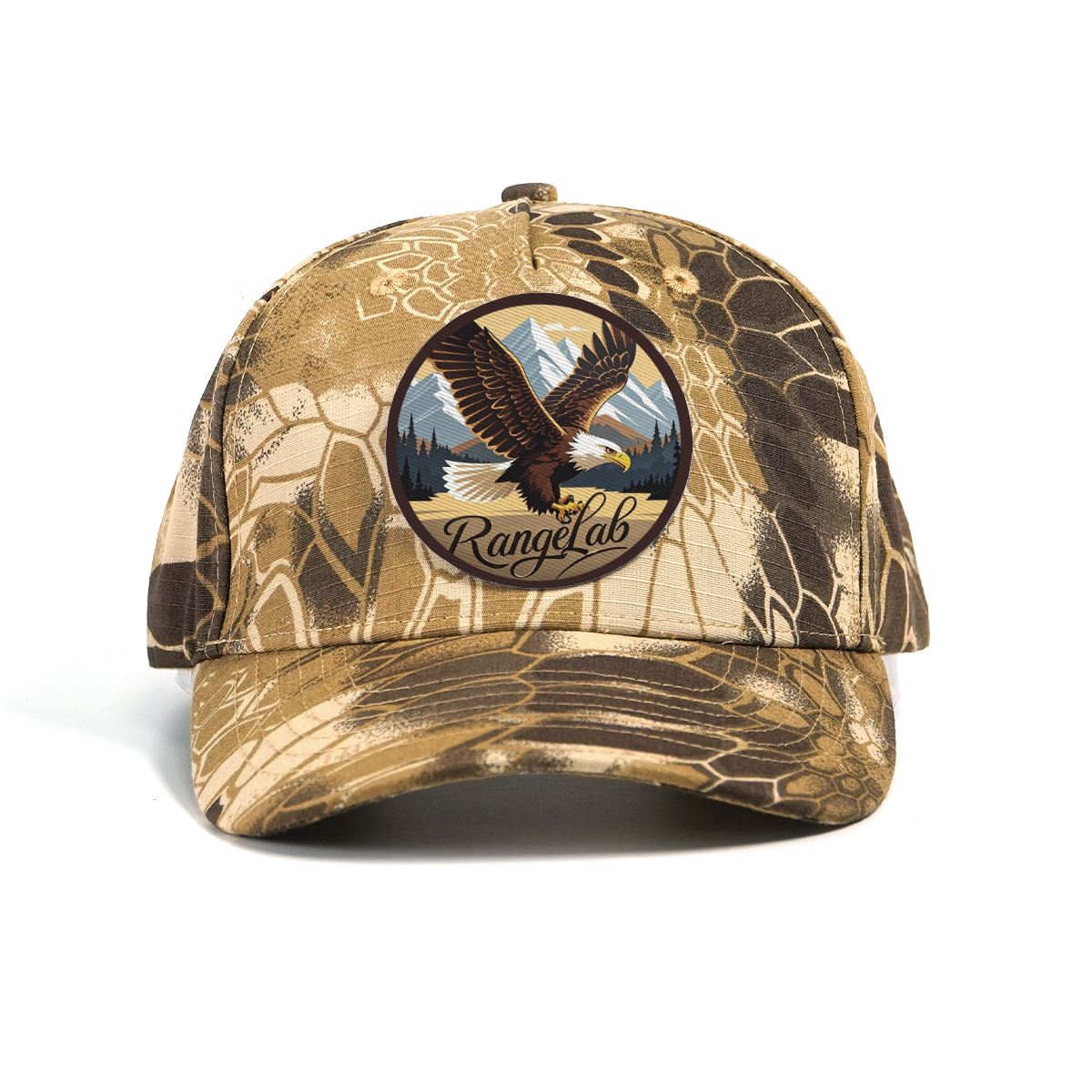 RANGELAB Unisex Camo Snapback Hat – Outdoor Hiking & Streetwear Cap with Animal Leather Patch (Eagle / Cheetah)