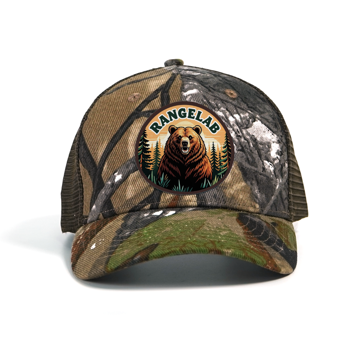 RANGELAB Camo Trucker Hat – Outdoor Mesh Snapback Cap for Men & Women | Adjustable Hunting Hat with Embroidered Leather Patch