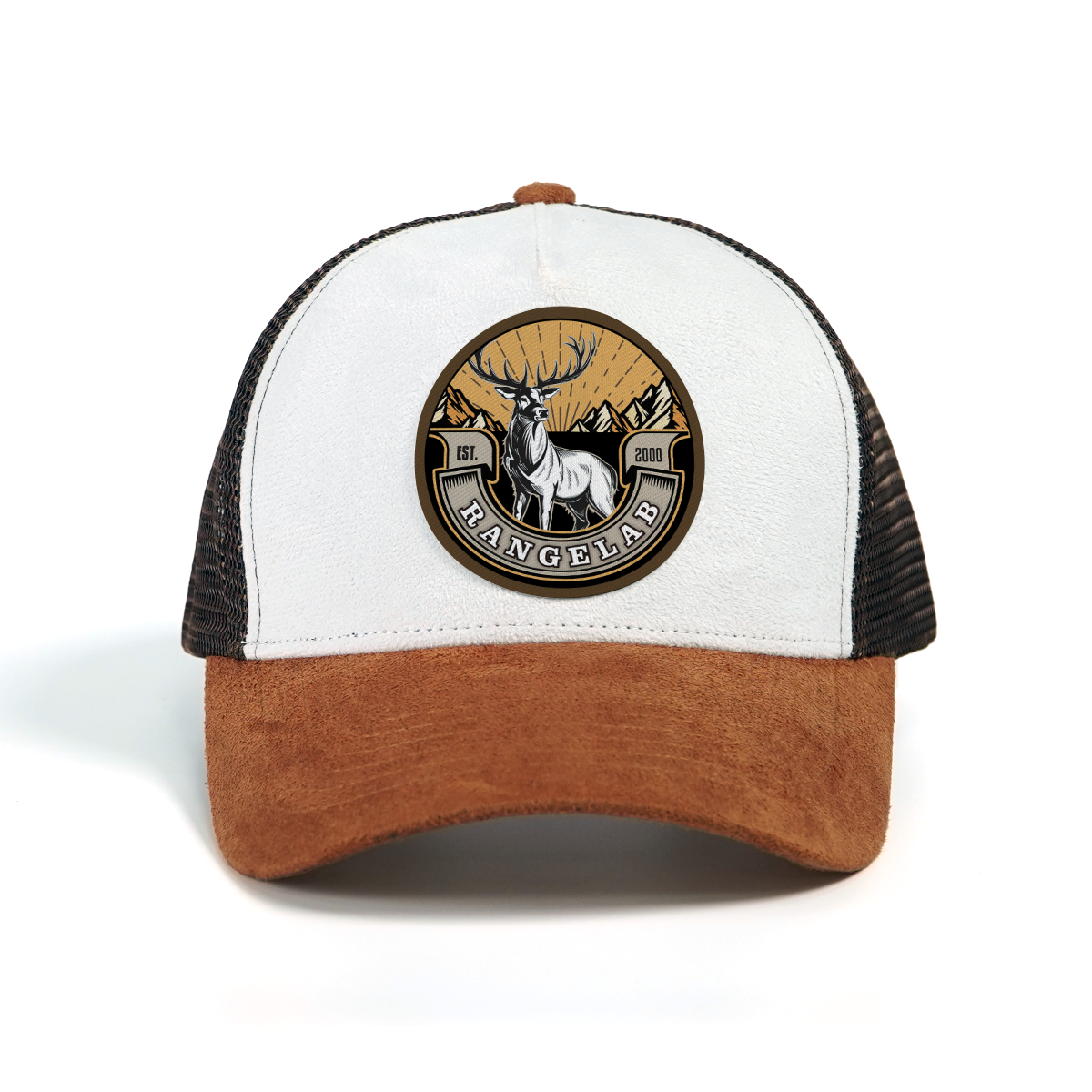 RANGELAB Trucker Hat – Vintage Leather Patch Mesh Cap for Men & Women | Outdoor Adventure Cheetah & Elk Designs | Adjustable Snapback Hiking Hat