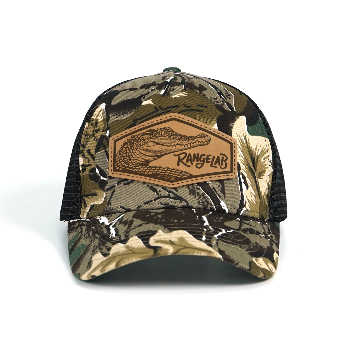 RANGELAB Camo Trucker Hat - Leather Wildlife Patch, Adjustable Mesh Back for Outdoor, Work & Daily Wear