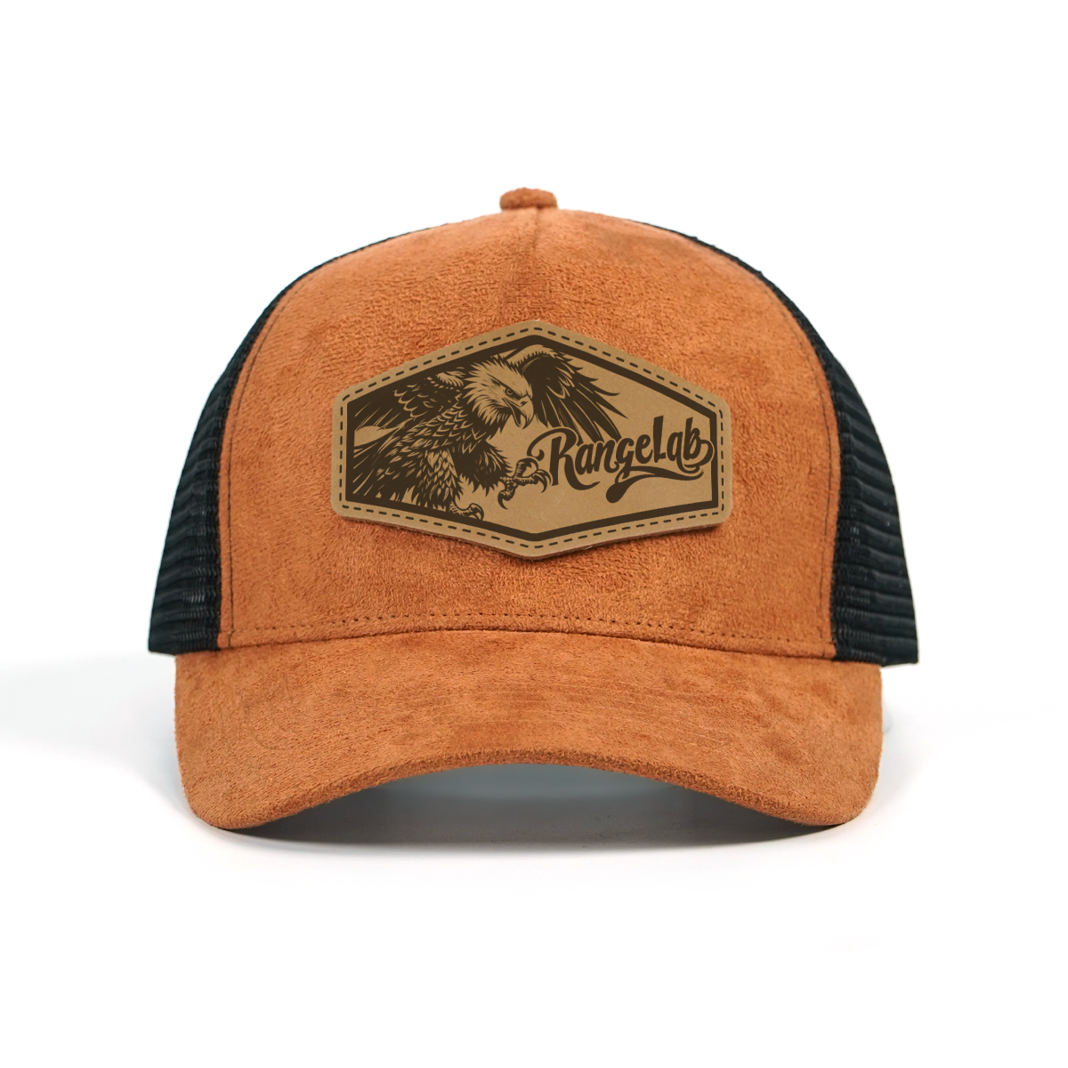RANGELAB Suede Mesh Trucker Hat – Adjustable Leather Patch Cap for Men & Women | Breathable Outdoor Snapback Baseball Hat