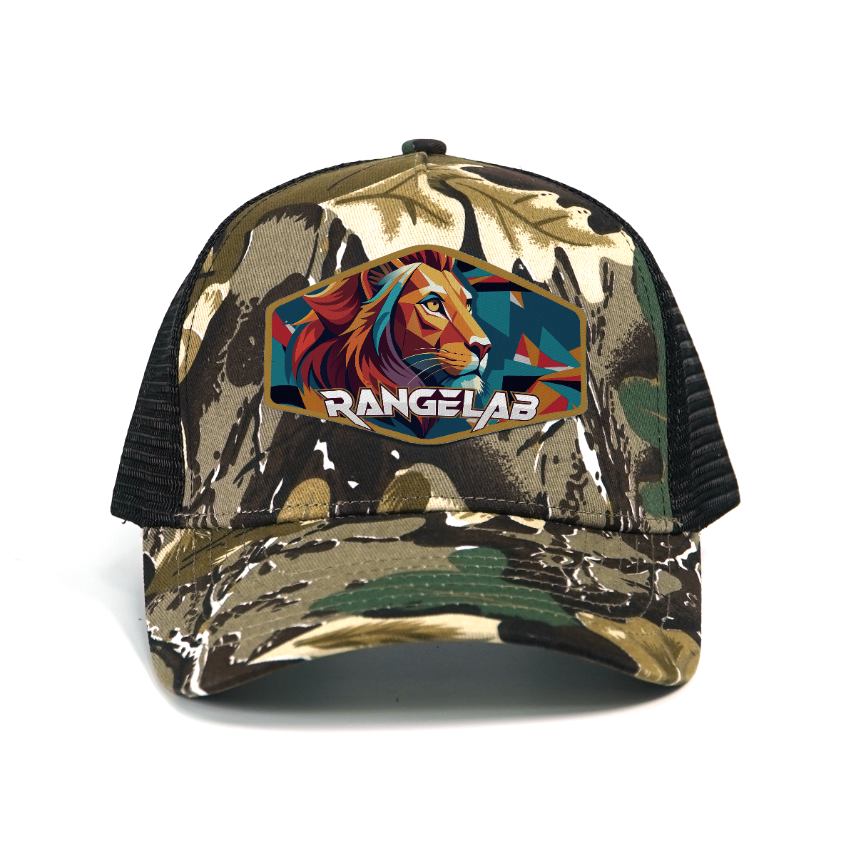 RANGELAB Camo Trucker Hat for Men & Women – Adjustable Mesh Snapback Cap with Lion, Tiger, or Bear Patch – Outdoor Adventure Hunting & Hiking Baseball Hat