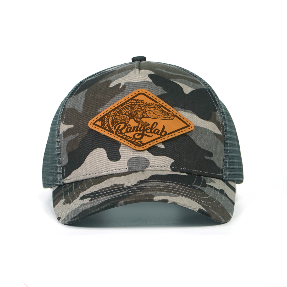 RANGLAB Camo Trucker Hat with Leather Animal Patch - UPF 50+, Mesh Back, Adjustable Fit