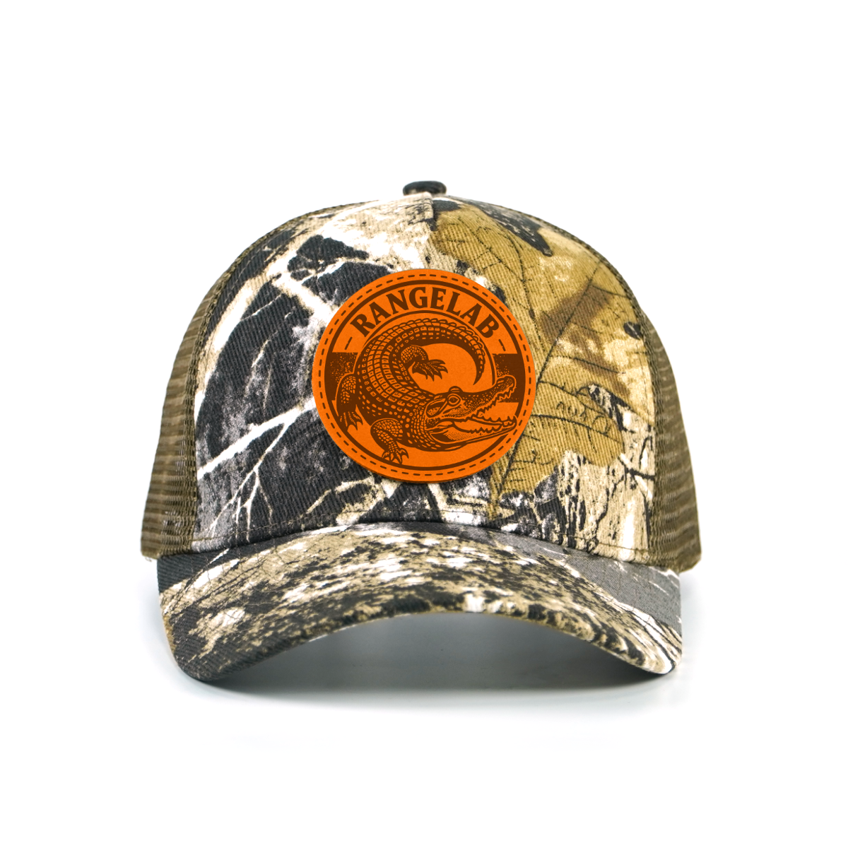 Rangelab Camo Trucker Hat - Adjustable Snapback with Leather Wildlife Patch | Outdoor Hunting Hiking