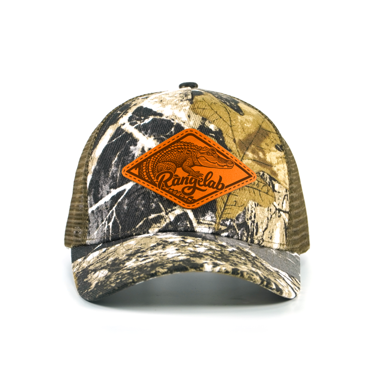 Rangelab Camo Trucker Hat - Adjustable Snapback with Leather Wildlife Patch | Outdoor Hunting Hiking