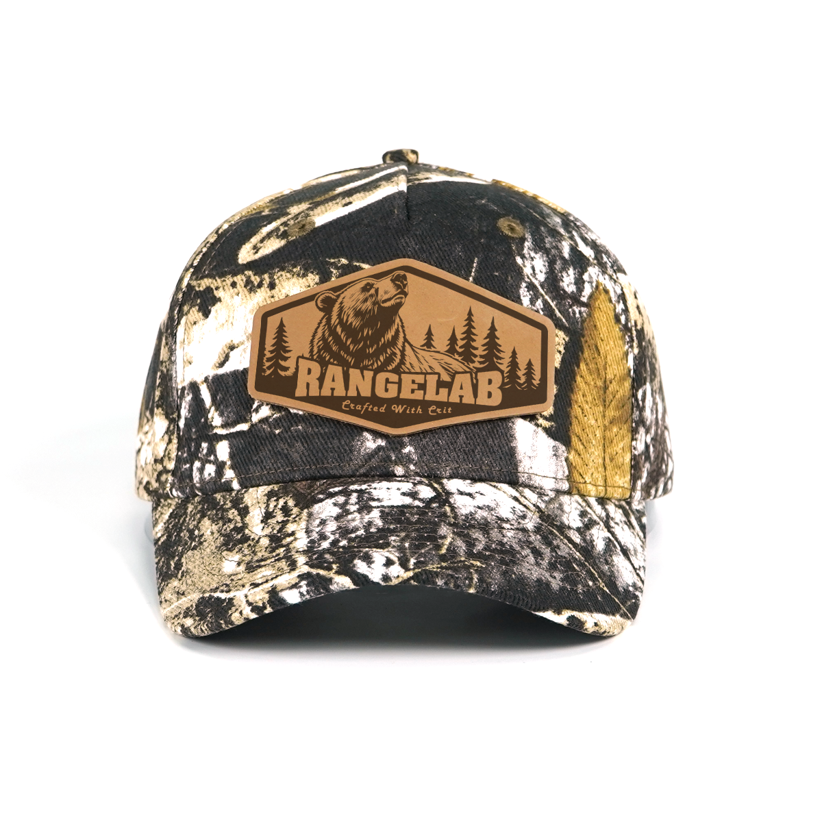 RANGELAB Camo Snapback Cap with Leather Patch – Adjustable Outdoor Tactical Hat for Hunting & Hiking