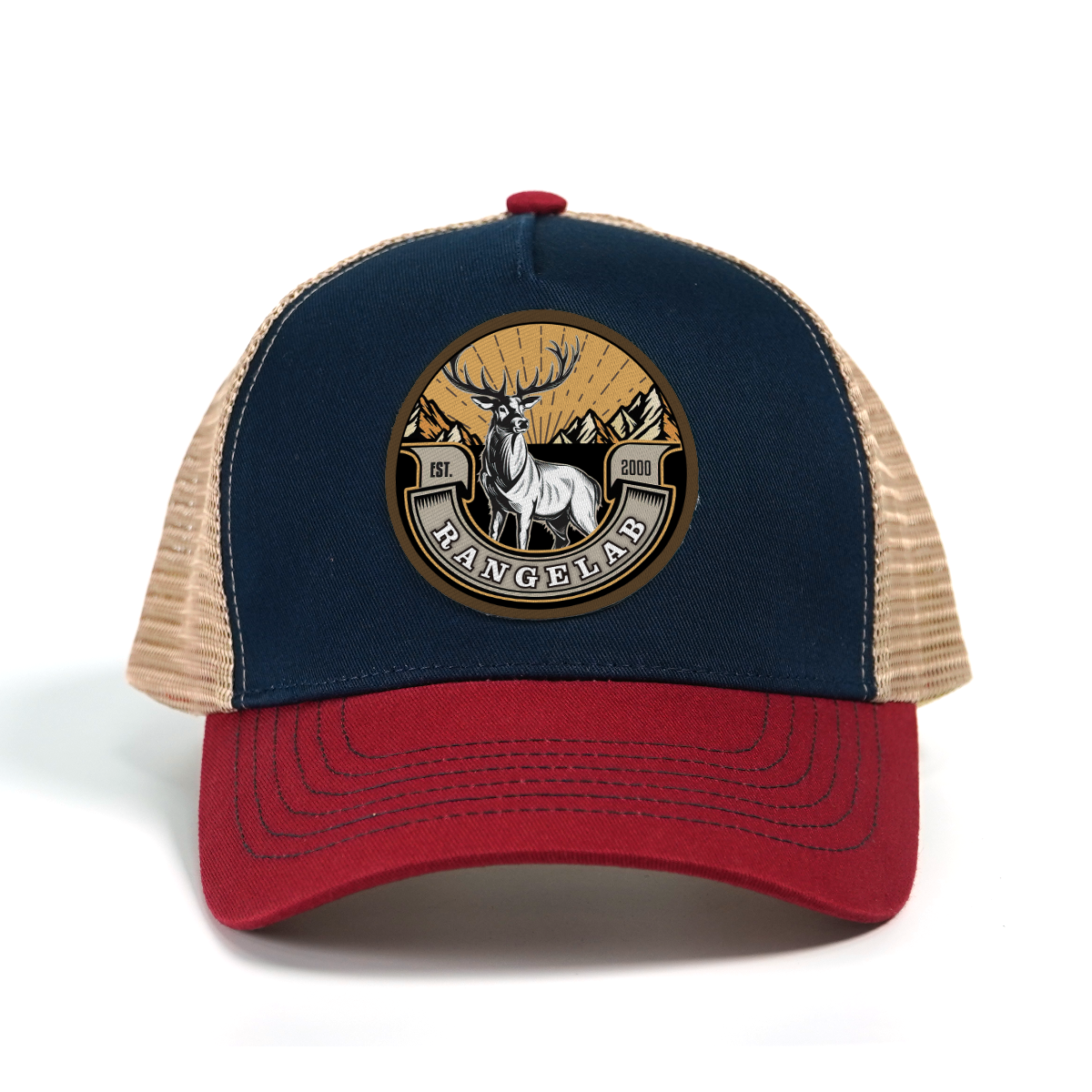 RANGELAB Outdoor Trucker Hat – Adventure Lion, Eagle & Elk Leather Patch | Classic Retro Mesh Cap for Hiking, Camping & Everyday Style