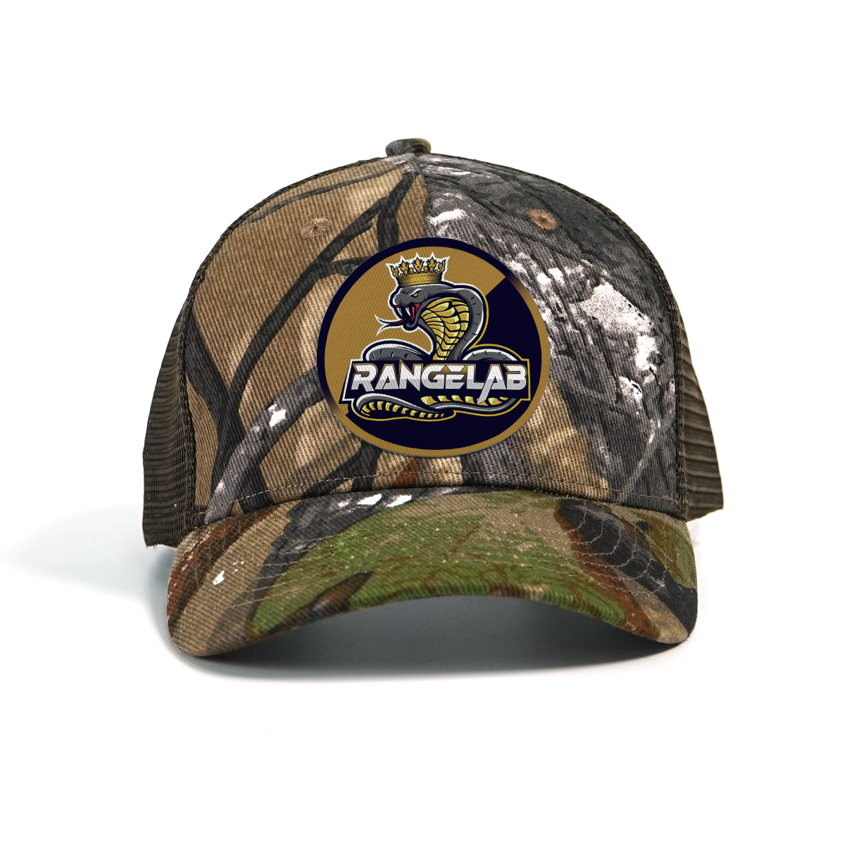 RANGELAB Camo Trucker Hat – Outdoor Mesh Snapback Cap for Men & Women | Adjustable Hunting Hat with Embroidered Leather Patch
