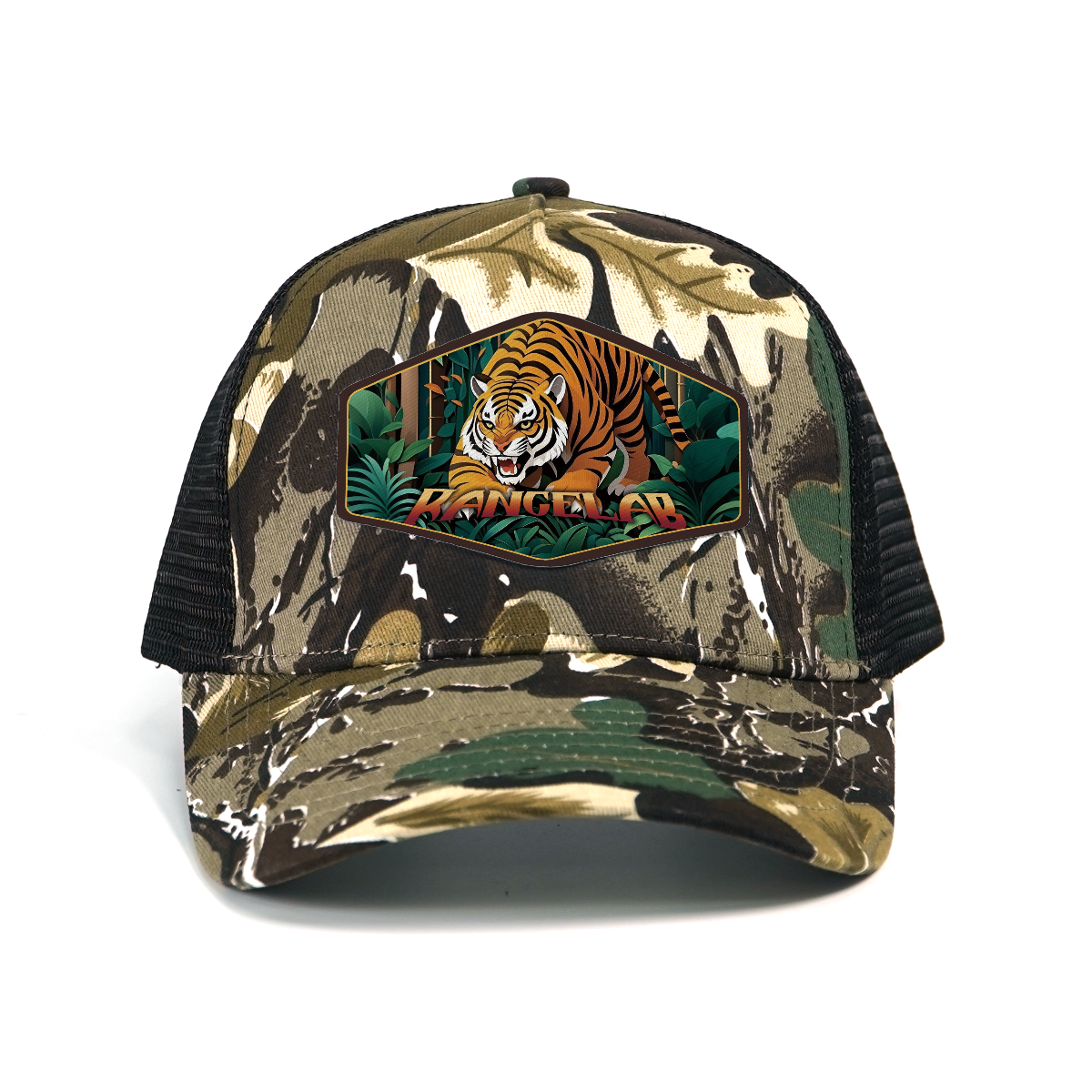 RANGELAB Camo Trucker Hat for Men & Women – Adjustable Mesh Snapback Cap with Lion, Tiger, or Bear Patch – Outdoor Adventure Hunting & Hiking Baseball Hat