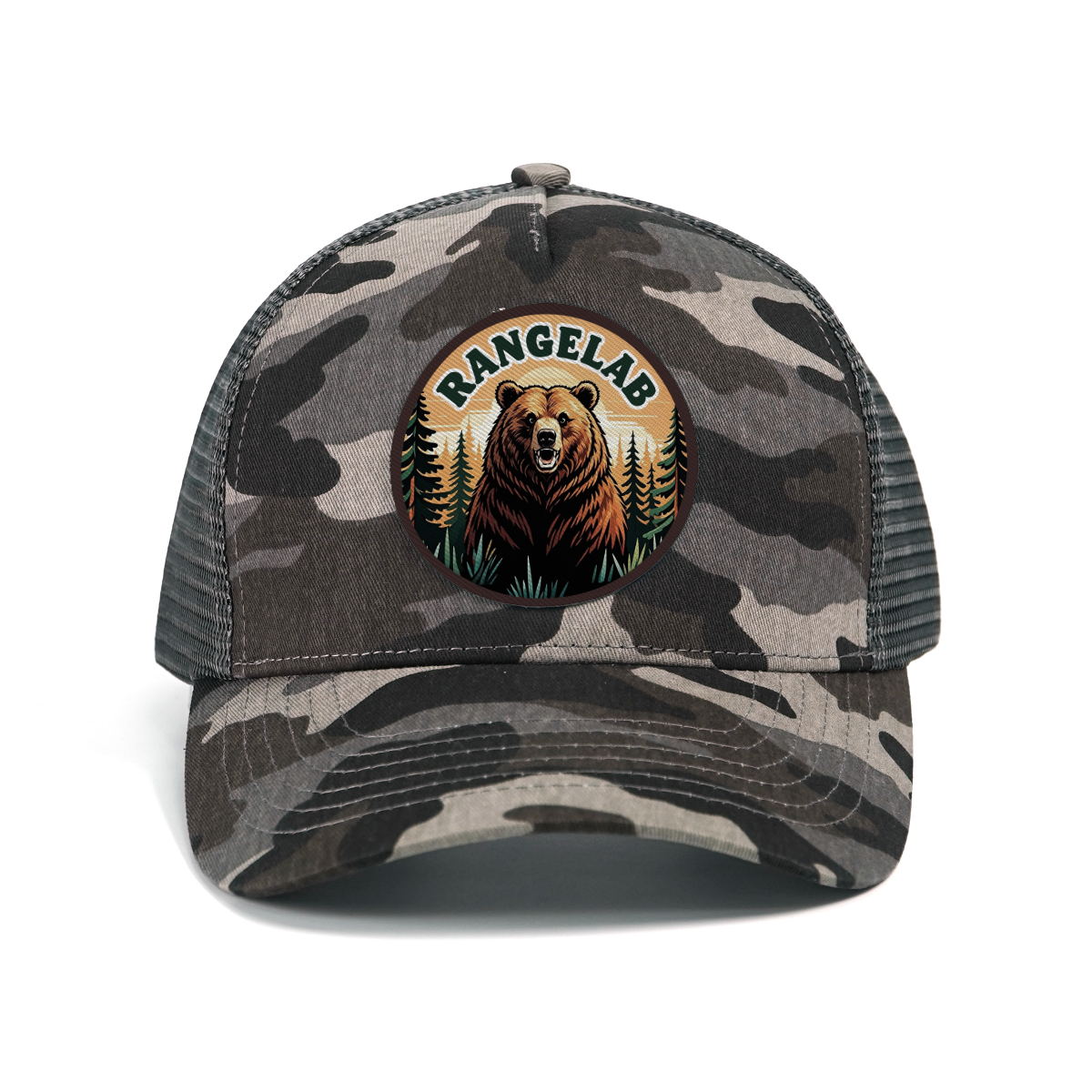 RANGELAB Camo Trucker Hat for Men & Women – Outdoor Mesh Snapback Cap with Eagle, Bear or Tiger Patch – Adjustable Fit, Breathable Camouflage Hat for Hiking, Camping & Everyday Wear
