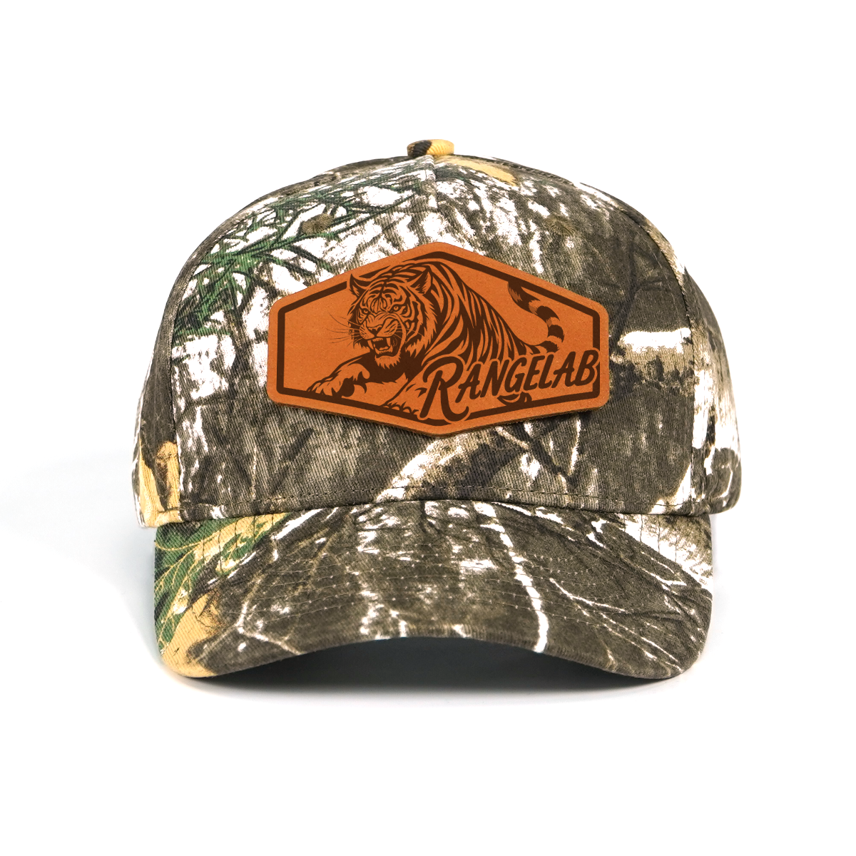 Rangelab Camo Snapback Hat – Laser-Engraved Wildlife Leather Patch, Adjustable Fit (22.5″–25″)