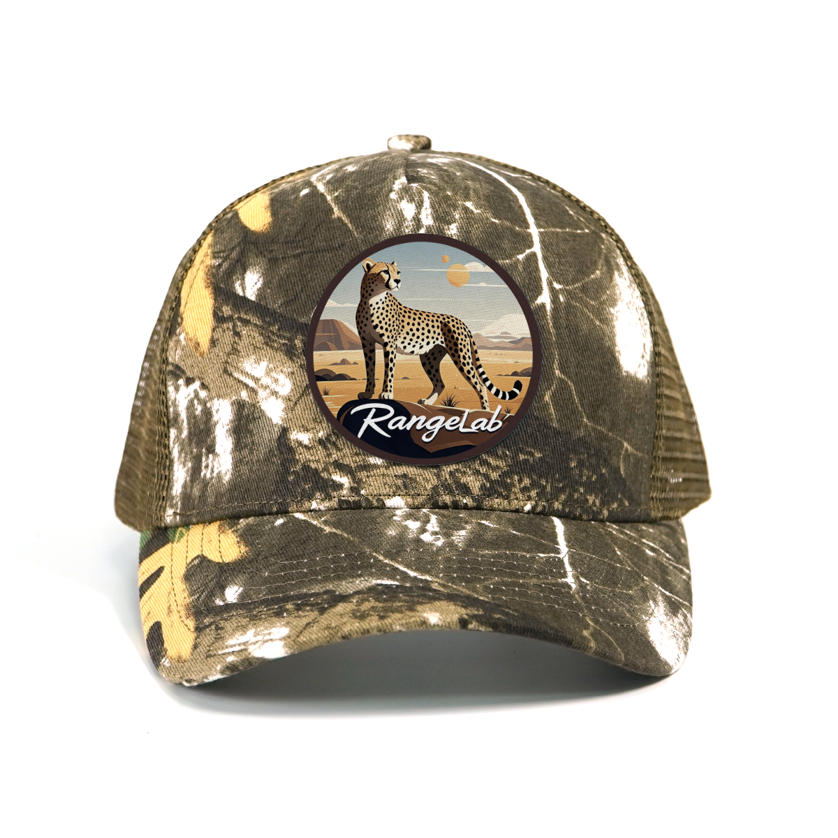 RANGELAB Camo Trucker Hat for Men & Women – Outdoor Mesh Snapback Cap with Eagle, Cheetah & Deer Patches – Adjustable Hunting & Hiking Hat