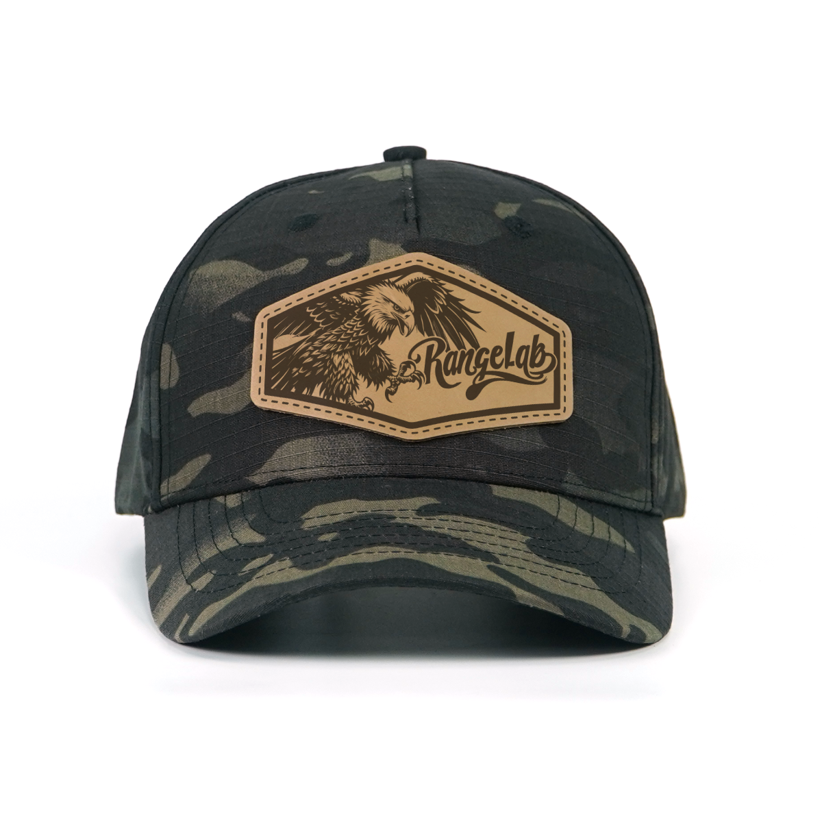RANGELAB Tactical Camo Snapback Cap - Adjustable Fit with Leather Wildlife Patch