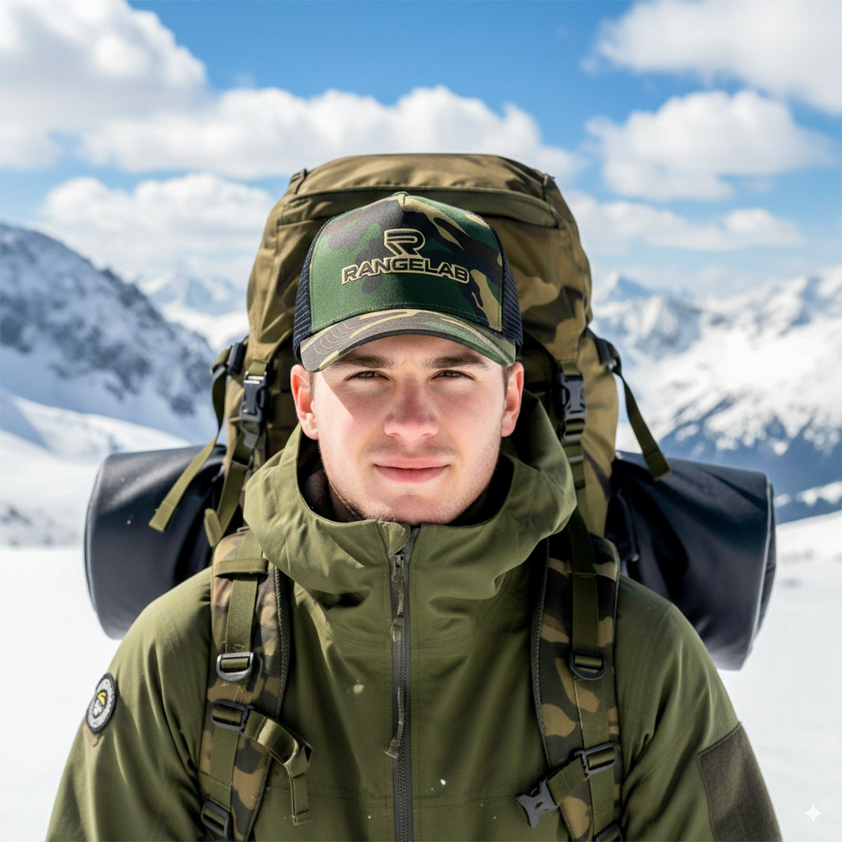 RANGELAB Camo Trucker Hat – Tactical Mesh Snapback for Outdoor Adventures