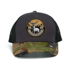 RANGELAB Outdoor Camo Trucker Hat for Men & Women – Breathable Mesh Back Snapback Cap with Leather-Look Wildlife Patch (Lion, Bear, or Deer Design) – Adjustable, Stylish, and Durable for Hiking, Fishing & Everyday Wear