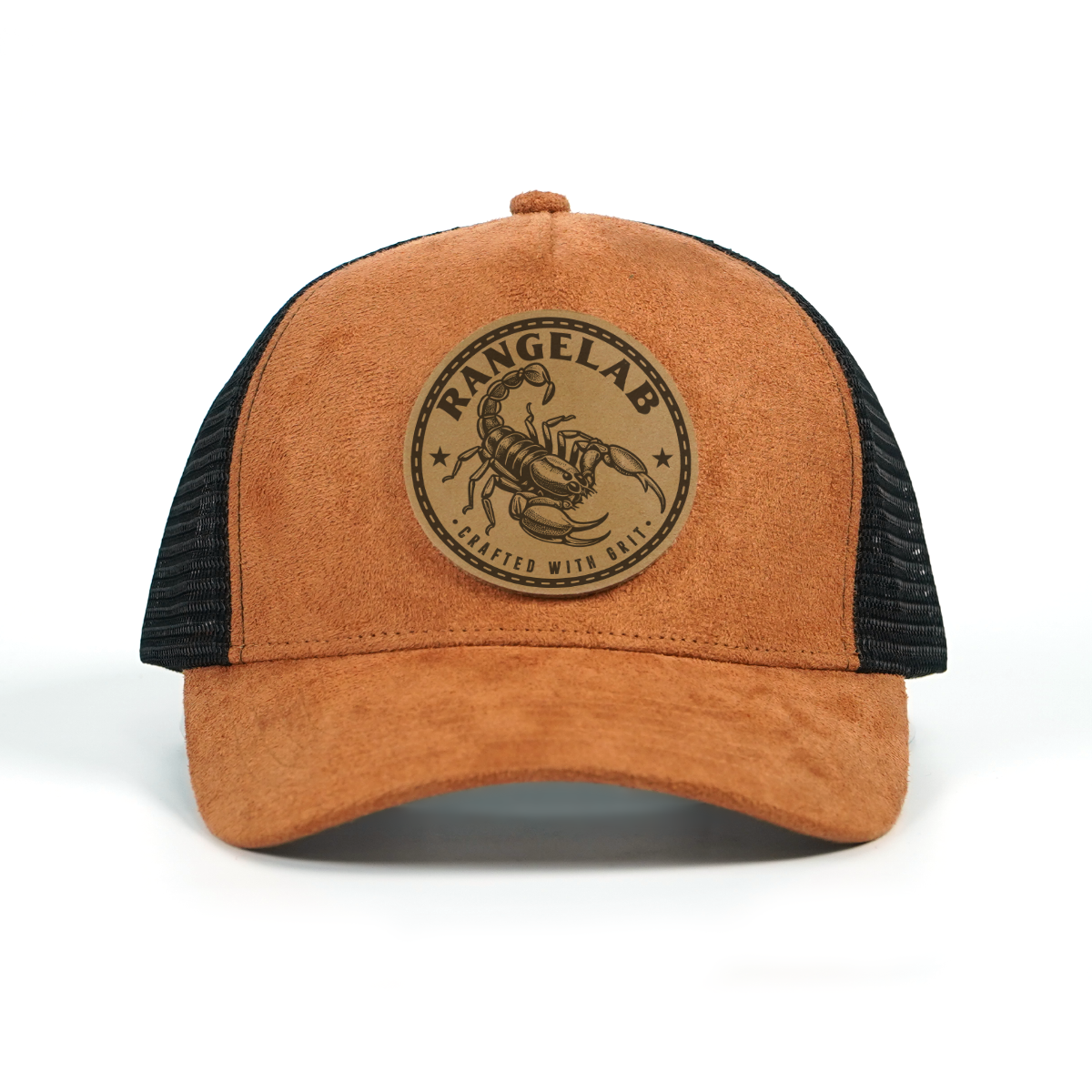 RANGELAB Suede Mesh Trucker Hat – Adjustable Leather Patch Cap for Men & Women | Breathable Outdoor Snapback Baseball Hat