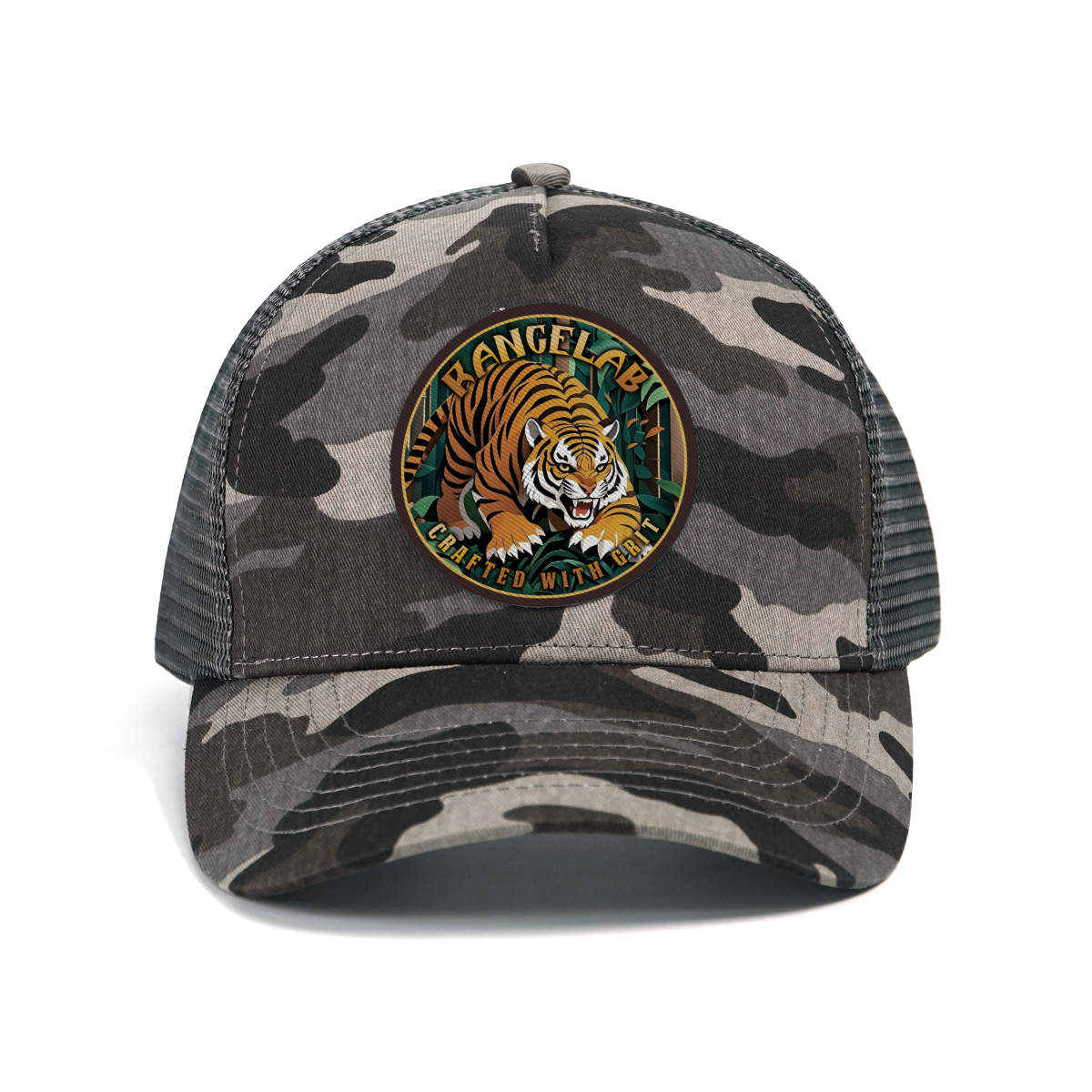 RANGELAB Camo Trucker Hat for Men & Women – Outdoor Mesh Snapback Cap with Eagle, Bear or Tiger Patch – Adjustable Fit, Breathable Camouflage Hat for Hiking, Camping & Everyday Wear