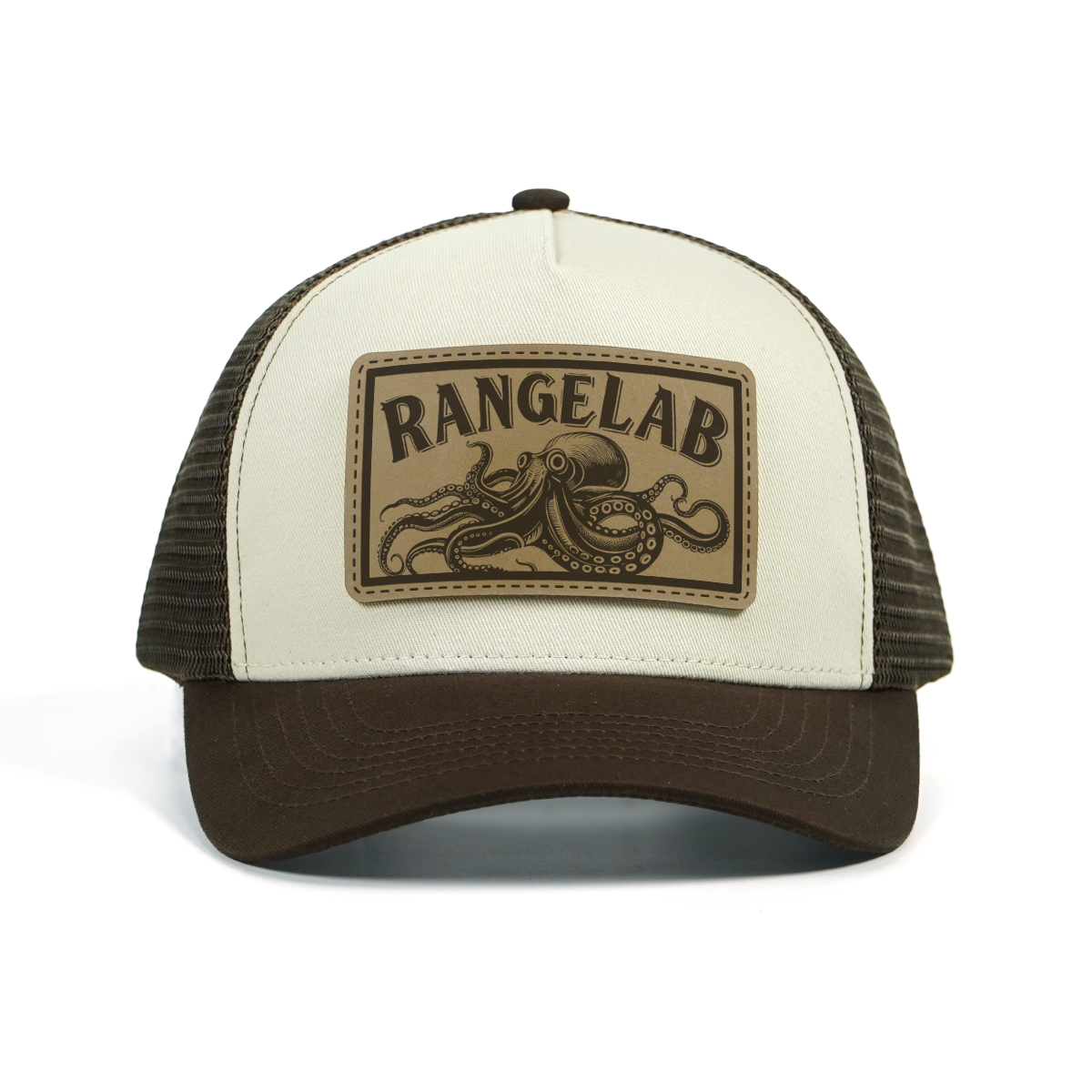 Rangelab Trucker Hat – Vintage Leather Patch Mesh Cap (Octopus / Buffalo / Whale / Alligator / Gorilla Designs)