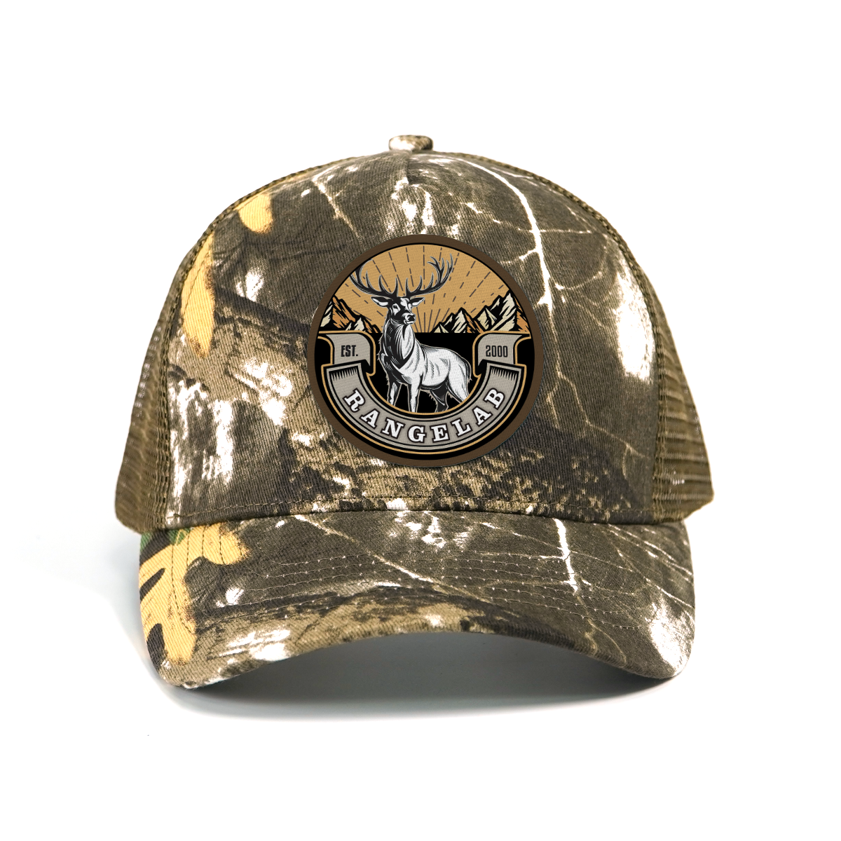 RANGELAB Camo Trucker Hat for Men & Women – Outdoor Mesh Snapback Cap with Eagle, Cheetah & Deer Patches – Adjustable Hunting & Hiking Hat